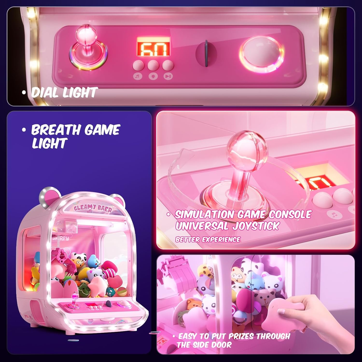 Large Claws Machine Toy with LED Light & Adjustable Sound,16" Candy Dispenser Toys Mini Vending Machine for Kids Christmas Birthday Big Gifts for Girls Boys Ages 6+