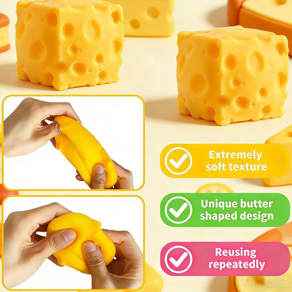 2 Packs Cheese Squishy Slow Rising, Squishy Squeeze Yellow Cheese Block, Soft Novelty Toy, Stress Balls for Adults Rebounding Sensory Squishys Cheese (Yellow)