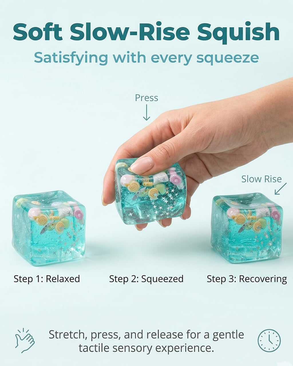 Ice Cube Squishy, Ice Cubes Stress Balls, Soft Slow Rise Squishy Stress Relief Sensory Toy, ICES Cubes Marine Shells Squishies Toy, Stretchy Fidgets Toys, Squeeze Ball Hand Toys