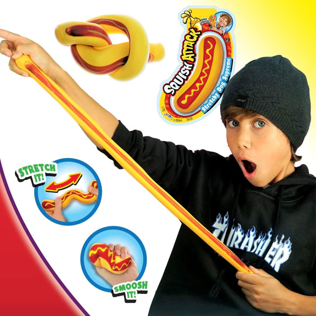 Stretchy Hot Dog Toy & Squishy Banana Stress Toy (2 Toys in 1 Pack) Sand Filled Sensory Fidget Toys for Kids | Stress Relief Toy | Banana Party Favors. 3340-5564S