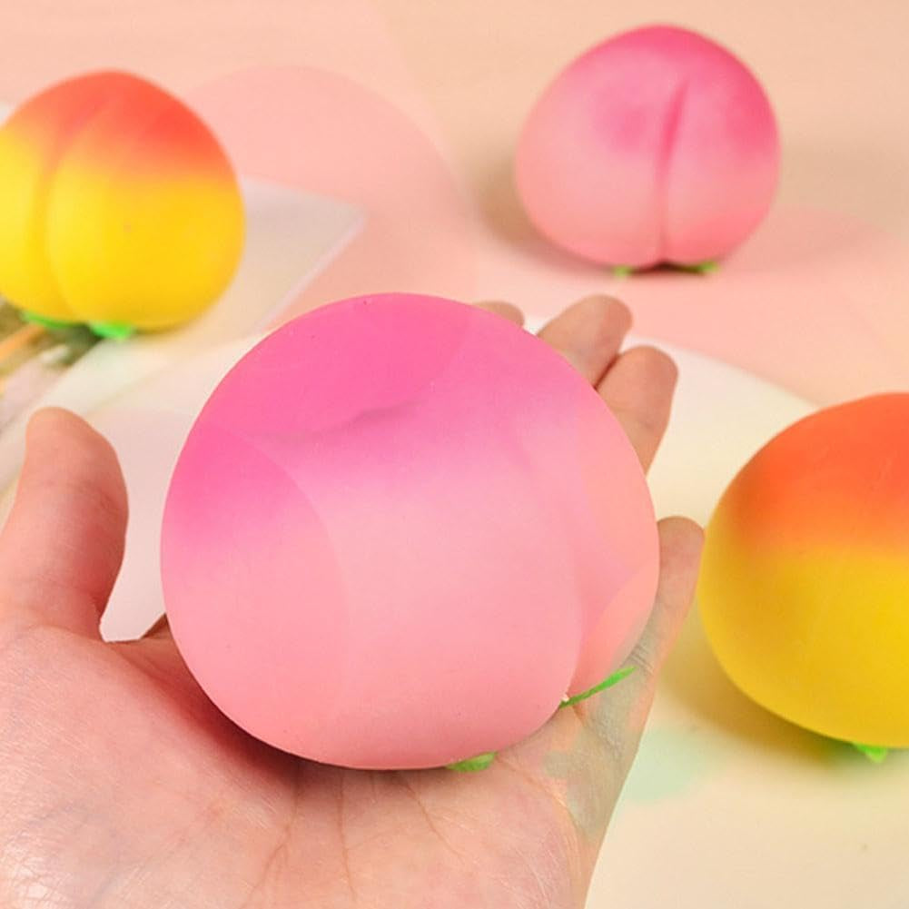 2Pcs Squishy Peach, Peach Squishy, Soft Squeezy Fruit Squishys, Squishyes Fidget for Adults, Cute Fruit Squishys Stress Relief Gift -Pink+Yellow