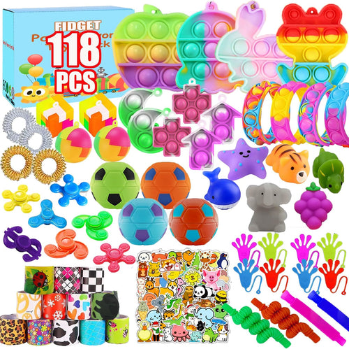 118 Pcs Fidget Toys for Kids, Stress Sensory Toys Pack Party Favors Kids Anxiety Autism ADHD, Treasure Box Classroom Prizes, Pinata Fillers Goodie Bags Stuffers Gift Bag