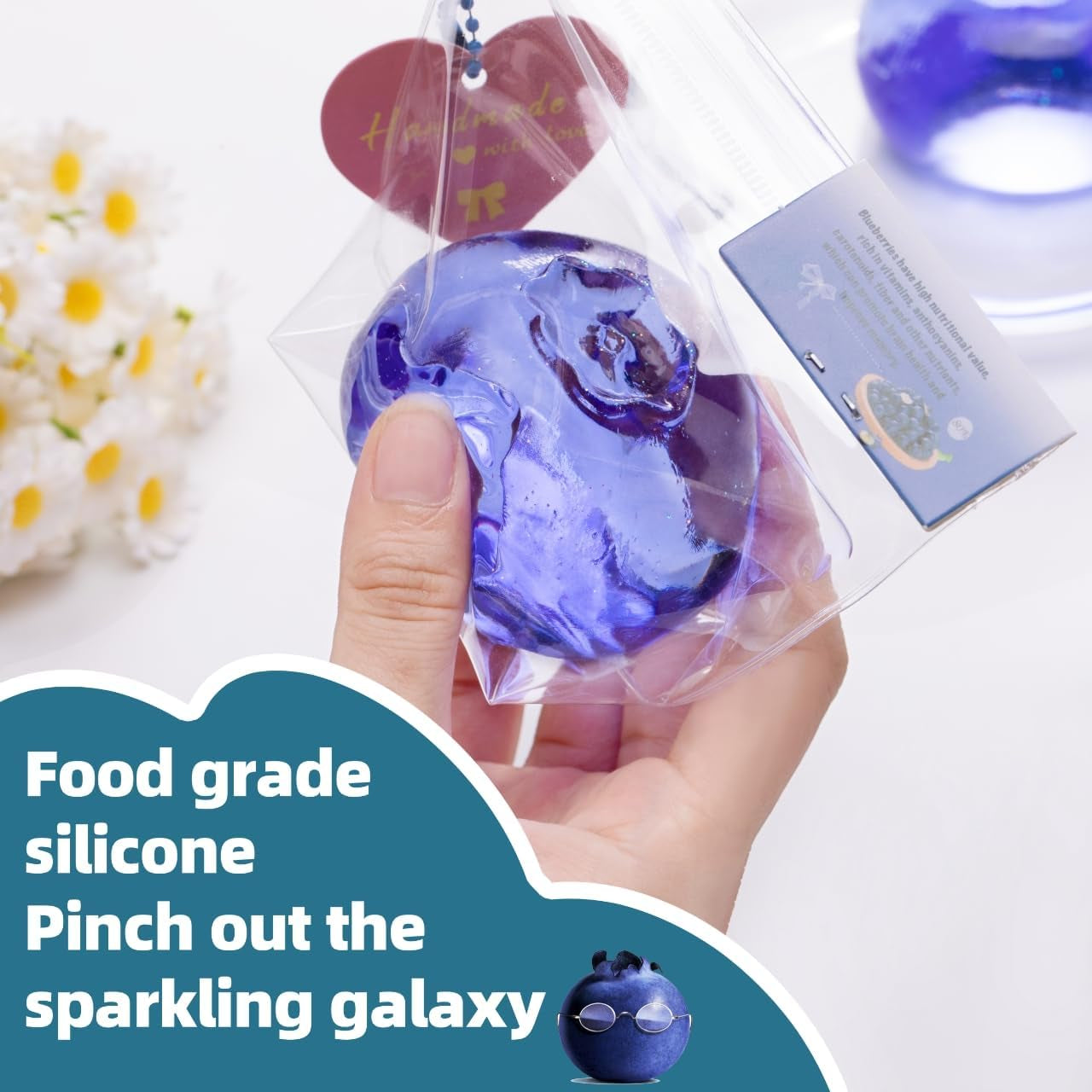 Handmade Silicon Taba Clear Blueberry Squishy,Safe & Non-Toxic Sticky Big Jumbo Mochi Squishy Toy for Kids & Adults, Cute Stress-Relief Fidget Squeeze Toys for Relaxation & Sensory Play