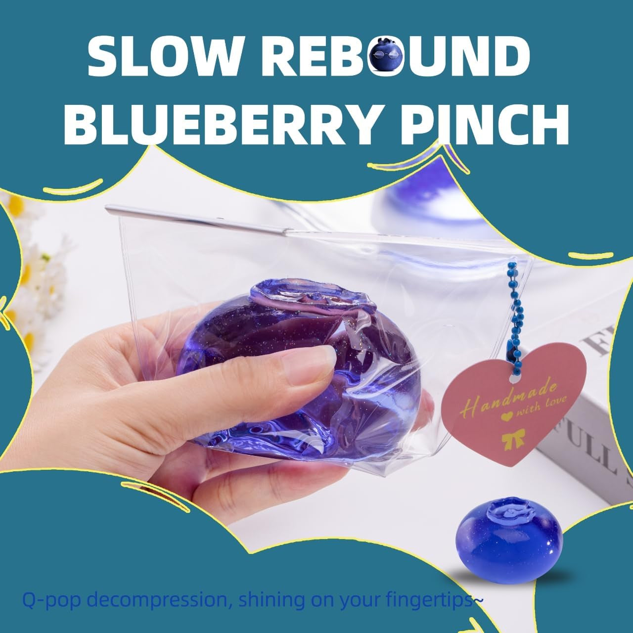 Handmade Silicon Taba Clear Blueberry Squishy,Safe & Non-Toxic Sticky Big Jumbo Mochi Squishy Toy for Kids & Adults, Cute Stress-Relief Fidget Squeeze Toys for Relaxation & Sensory Play