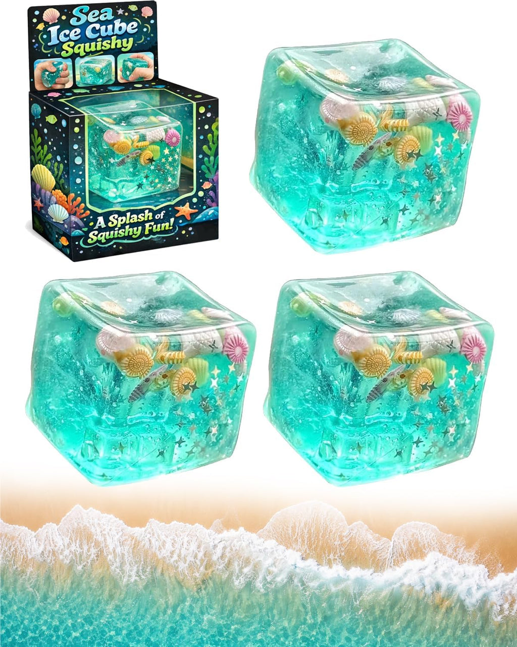 Ice Cube Squishy, Ice Cubes Stress Balls, Soft Slow Rise Squishy Stress Relief Sensory Toy, ICES Cubes Marine Shells Squishies Toy, Stretchy Fidgets Toys, Squeeze Ball Hand Toys