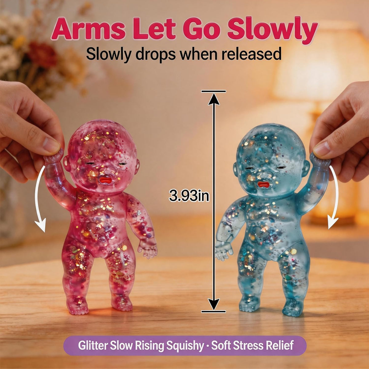 Glitter Doll Squishies Stress Ball, Squishy Babies Sensory Fidget for Stress Relief, Soft Cute Squeeze, Portable Desk Decor & Relaxing Gift for Adults (3-Color Mixing)