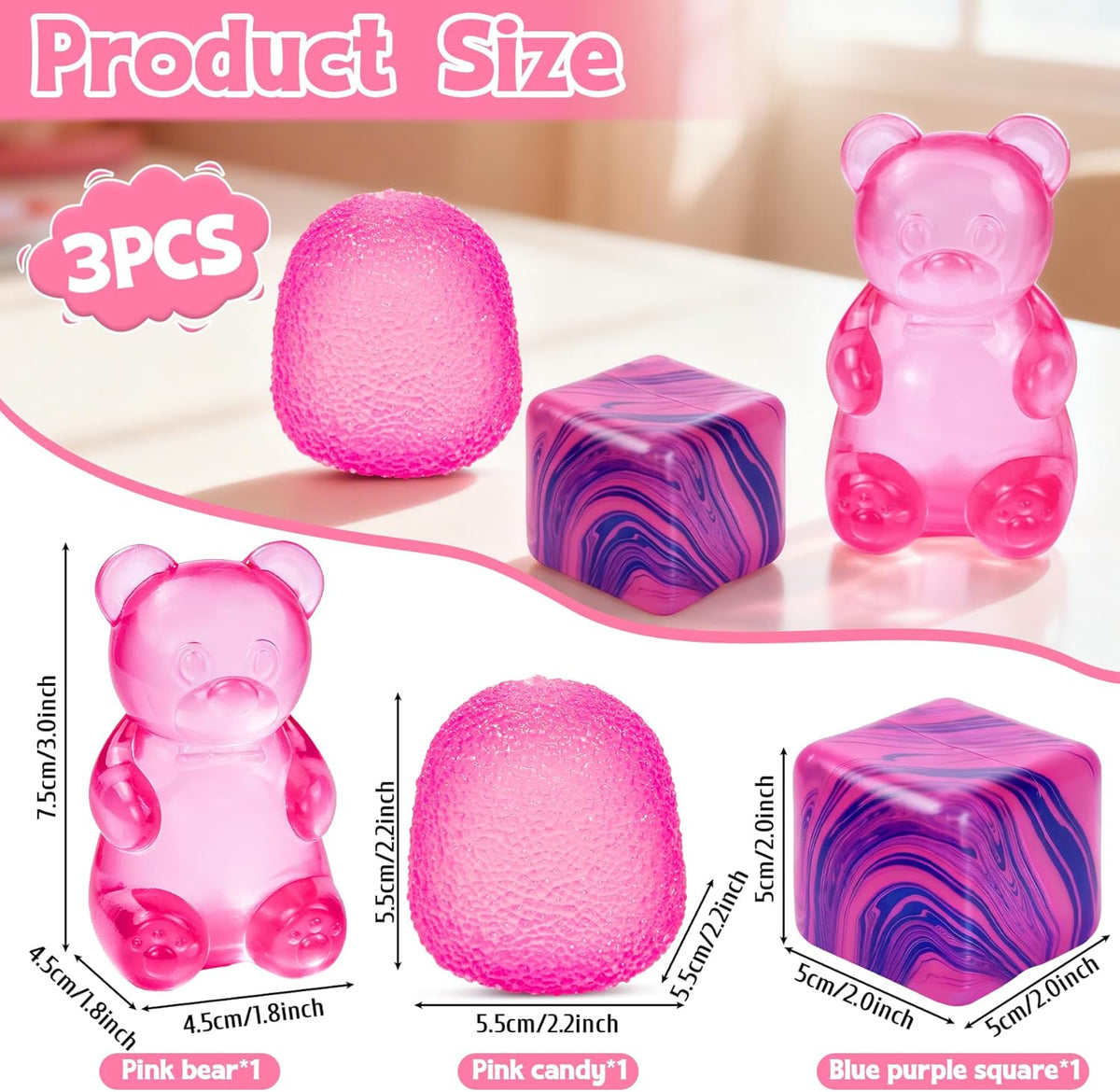 3Pcs Taba Squishies Fidget Toys, Stress Balls for Kids and Adults, Squishies Stress Cube, Sensory Toys for Kids with Autism, Fidgets for Classroom Prize, Birthday Gifts Party Favors(Random Color)