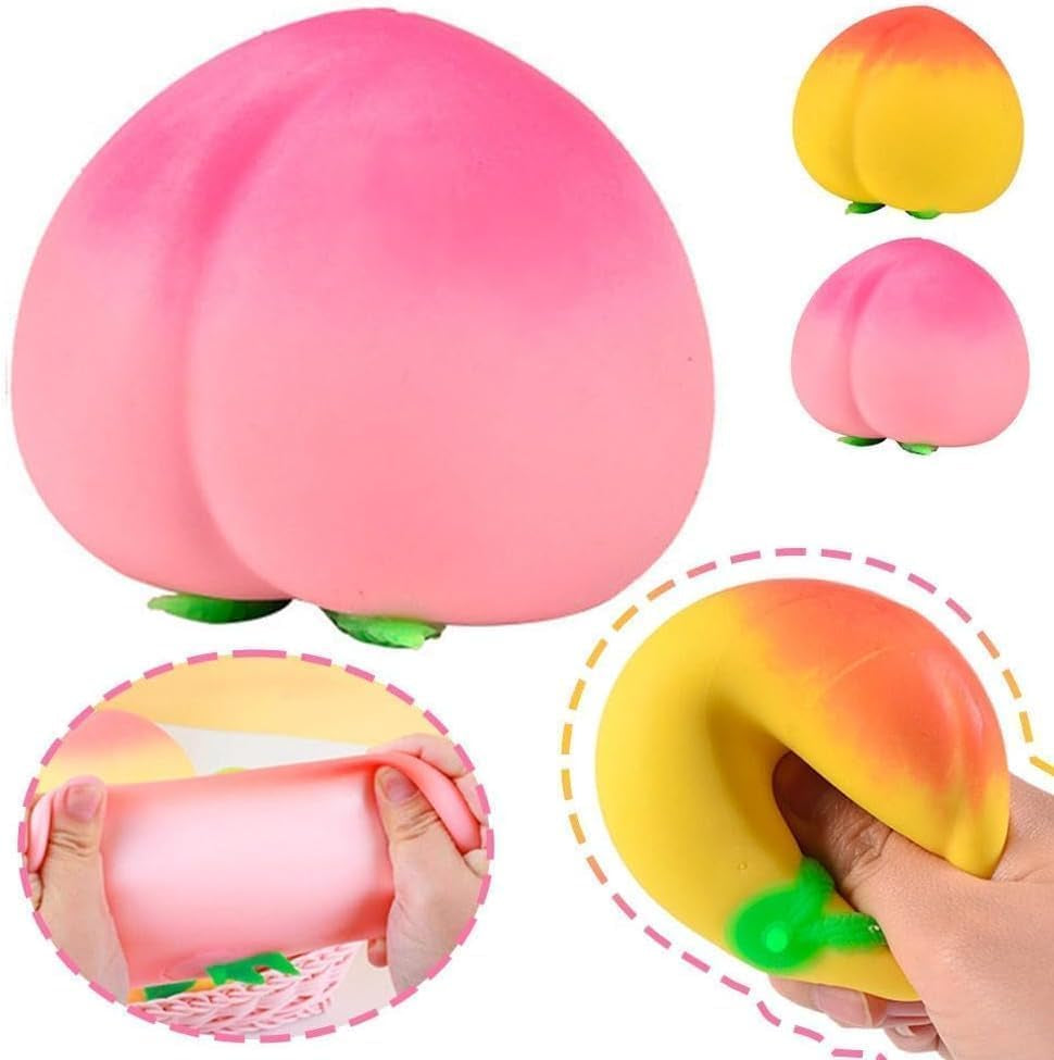 2Pcs Squishy Peach, Peach Squishy, Soft Squeezy Fruit Squishys, Squishyes Fidget for Adults, Cute Fruit Squishys Stress Relief Gift -Pink+Yellow