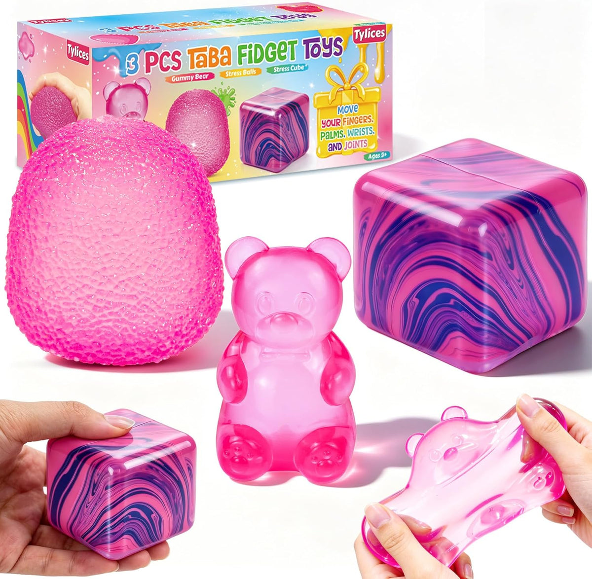 3Pcs Taba Squishies Fidget Toys, Stress Balls for Kids and Adults, Squishies Stress Cube, Sensory Toys for Kids with Autism, Fidgets for Classroom Prize, Birthday Gifts Party Favors(Random Color)
