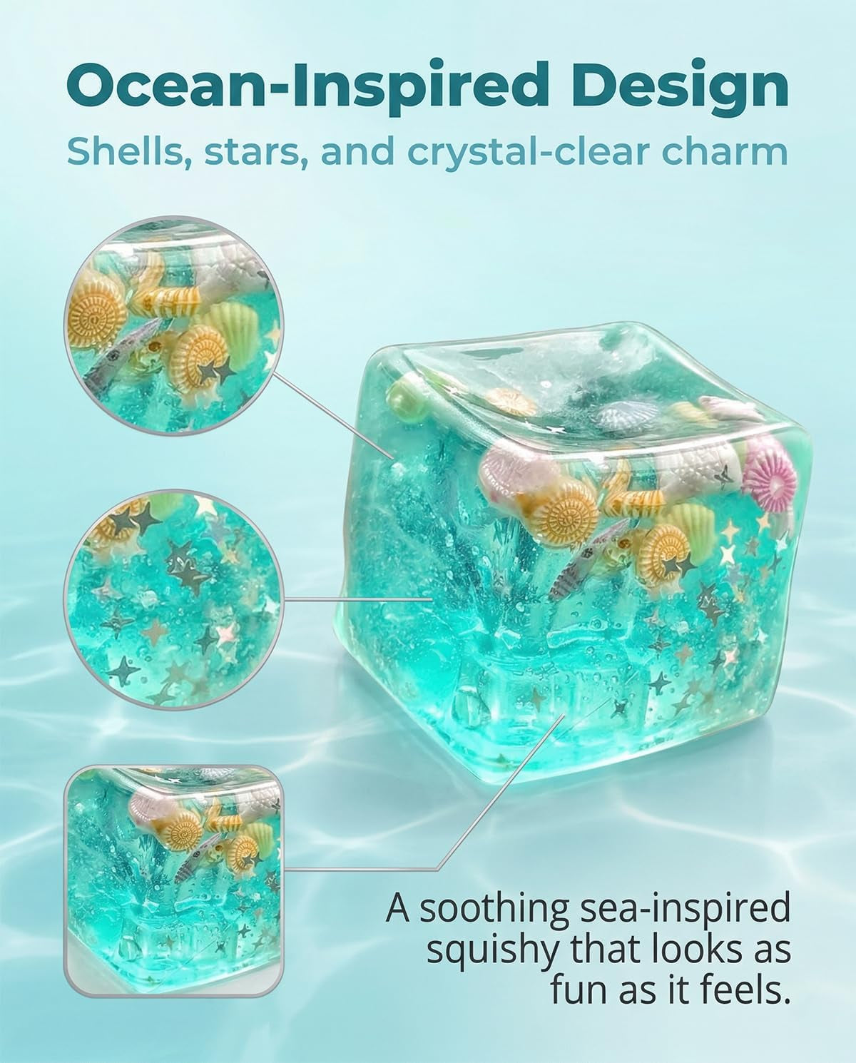 Ice Cube Squishy, Ice Cubes Stress Balls, Soft Slow Rise Squishy Stress Relief Sensory Toy, ICES Cubes Marine Shells Squishies Toy, Stretchy Fidgets Toys, Squeeze Ball Hand Toys