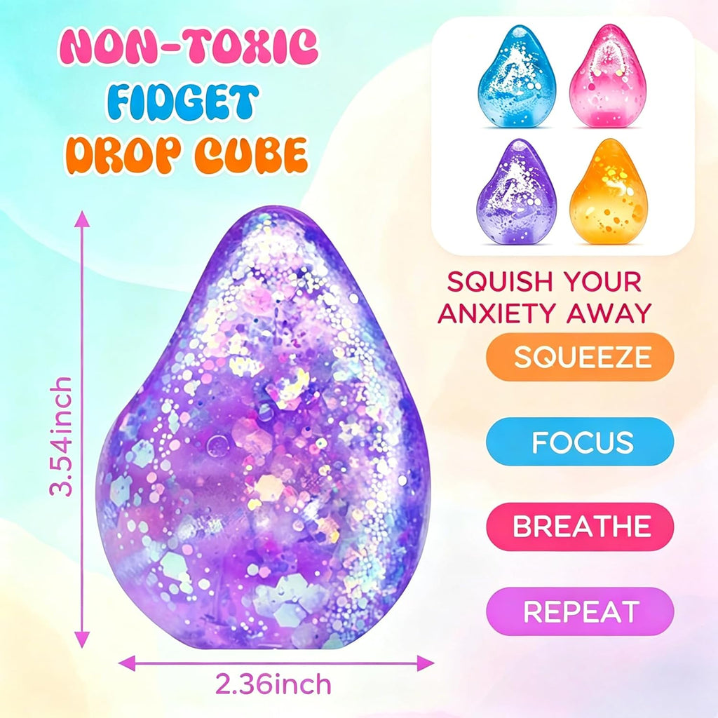 Fidget Toys Stress Cube, Cube Squishies Anxiety Stress Relief, Ice Squishy Stress Cube-Drop Malt Sugar Balls, Sensory Toys for Kids with Autism, Fidgets for Classroom Prize Toys (1Pack Pink)