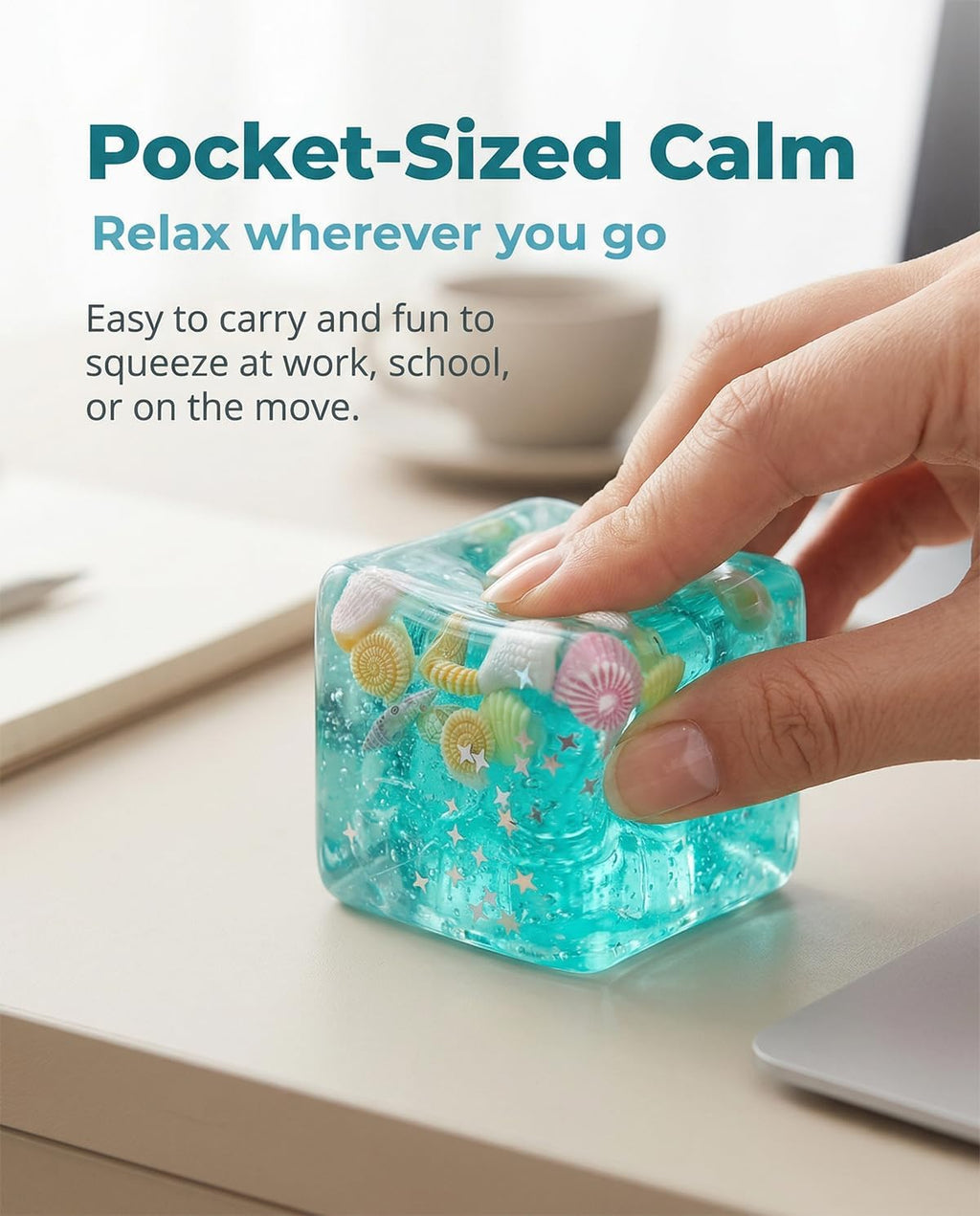 Ice Cube Squishy, Ice Cubes Stress Balls, Soft Slow Rise Squishy Stress Relief Sensory Toy, ICES Cubes Marine Shells Squishies Toy, Stretchy Fidgets Toys, Squeeze Ball Hand Toys