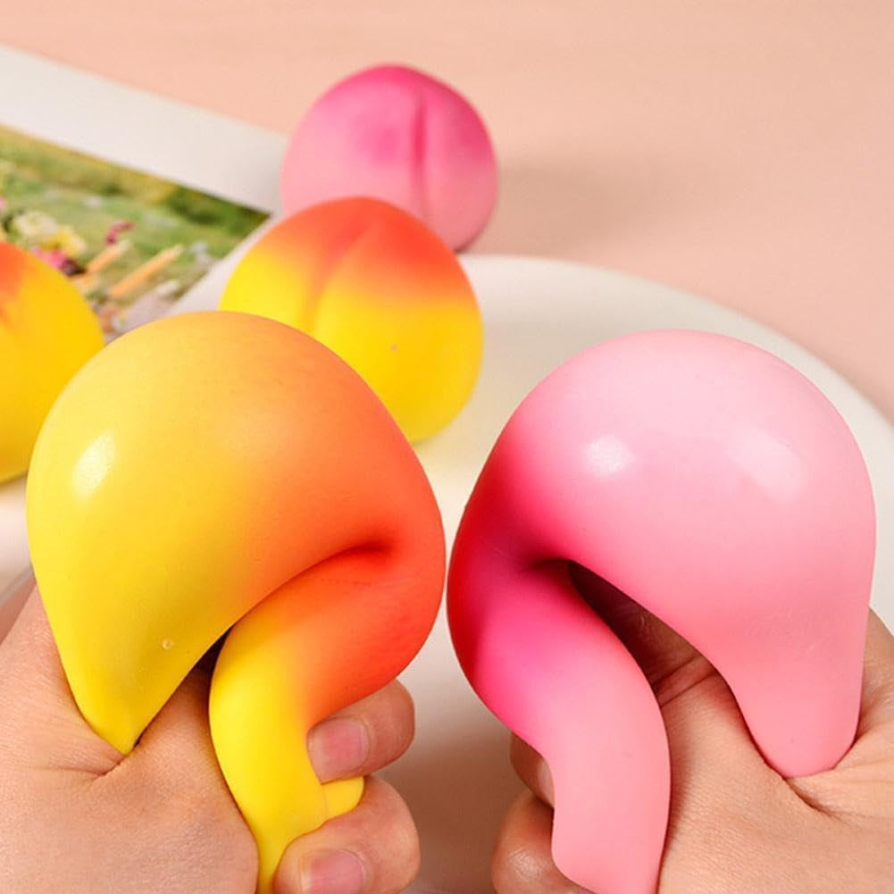 2Pcs Squishy Peach, Peach Squishy, Soft Squeezy Fruit Squishys, Squishyes Fidget for Adults, Cute Fruit Squishys Stress Relief Gift -Pink+Yellow