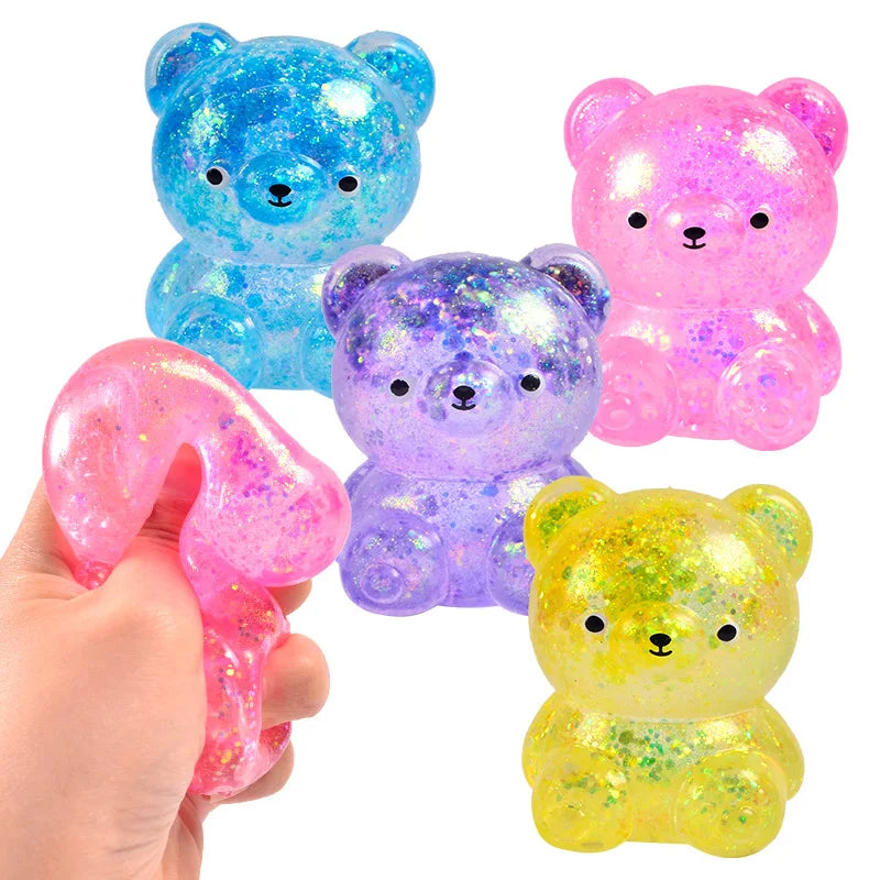 Fidget Bear Toy Squishys Glitter Gummy Bear Needoh Small Cute Animal anti Stress Fidget Splat Decompressions Vent Squeeze Toy