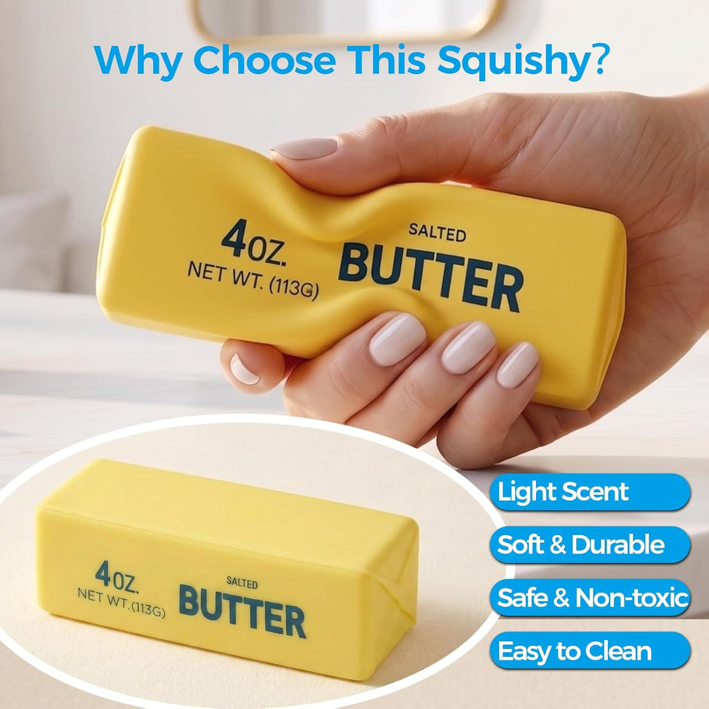Butter Squishy, Soft Slow Rising Squeeze Toys, Butter Stick Squishy Fidget Toys and Stress Balls Squishies for Office Desk Toys, Party Favors & Birthday Gifts(Golden)