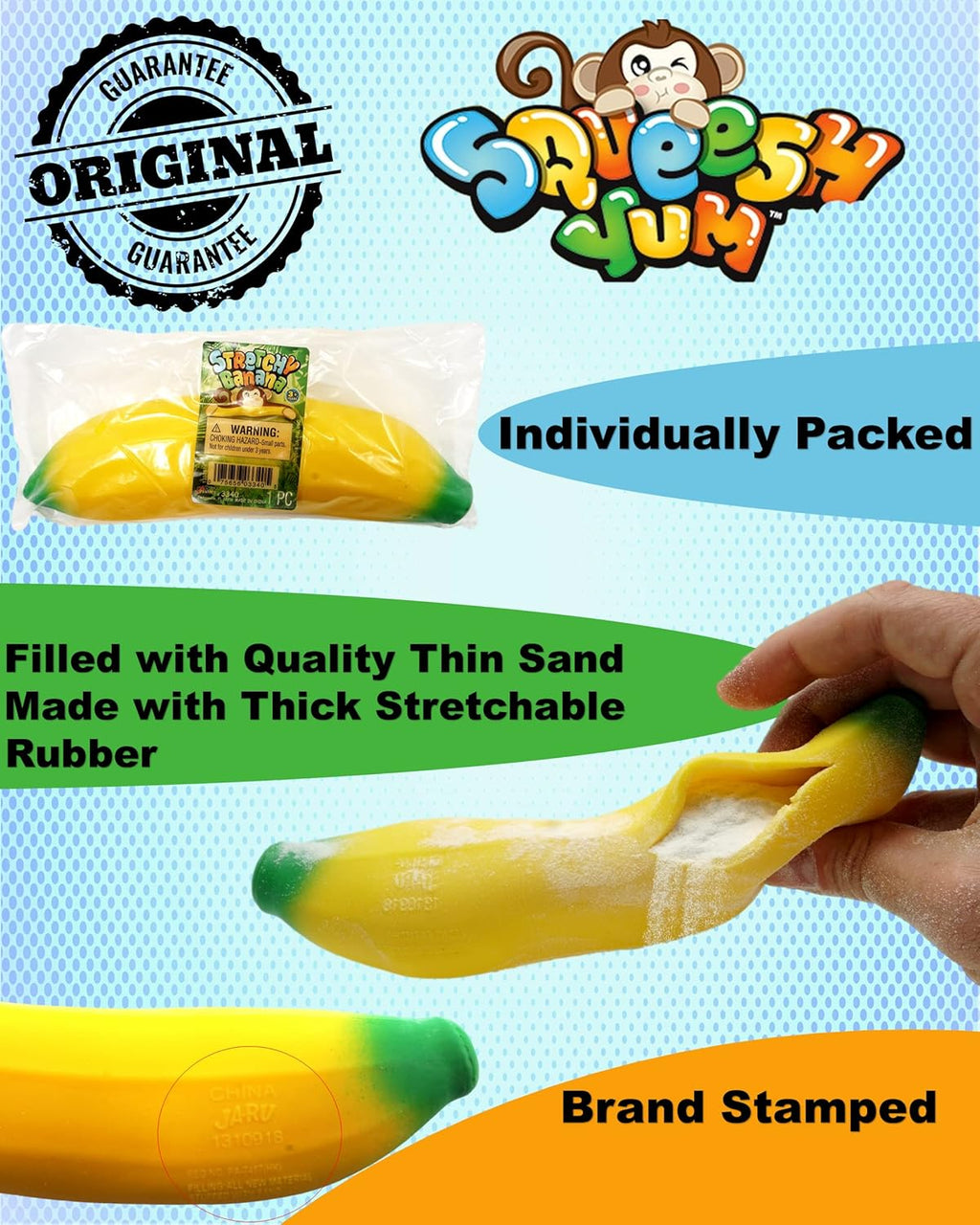 Stretchy Hot Dog Toy & Squishy Banana Stress Toy (2 Toys in 1 Pack) Sand Filled Sensory Fidget Toys for Kids | Stress Relief Toy | Banana Party Favors. 3340-5564S