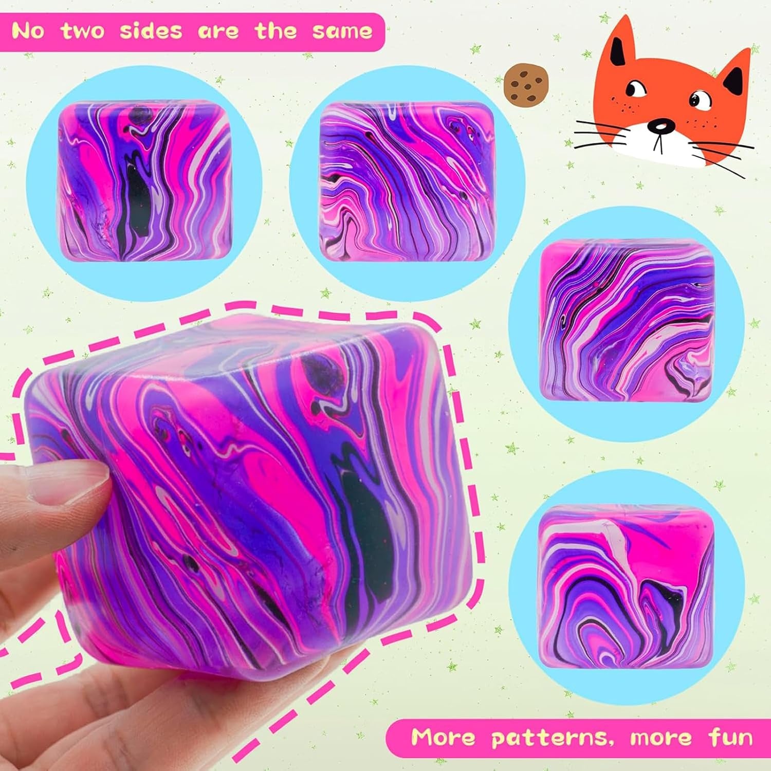 Fidget Toys Squishy Stress Cube, Stress Balls for Adults Squishies Stress Relief, Fidget Cube Sugar Ball,Ice Squishy Cube Sugar Balls, Sensory Toys for Birthday, Christmas,Office (Purple)