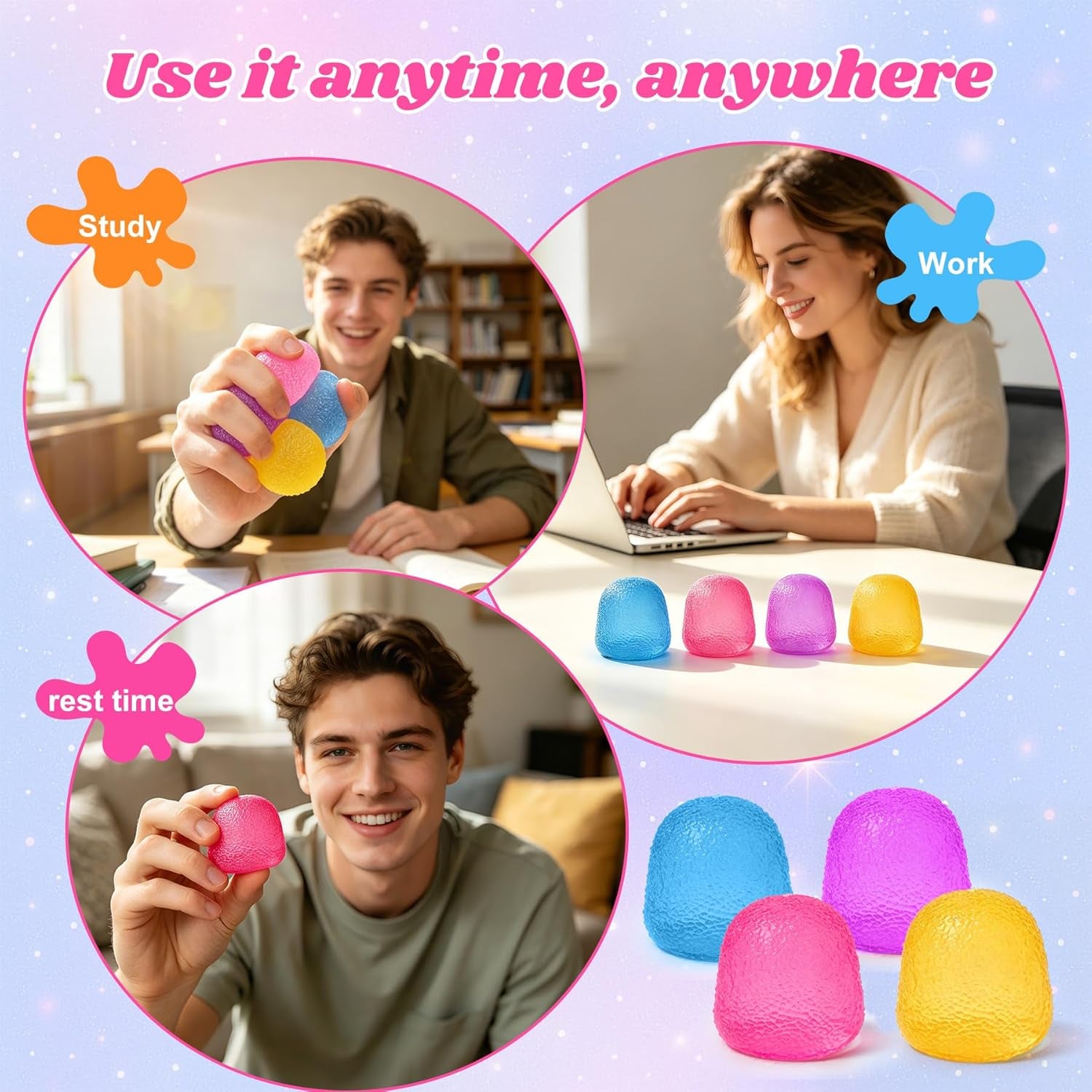 4PCS Gumdrop Squishy Toys Mini, Sweet Gel Candy Stress Ball, Sensory Squeeze Toy Set , Soft Hand Fidgets for Anxiety Relief, Birthday Goodie Bag Fillers for Teens & Adults