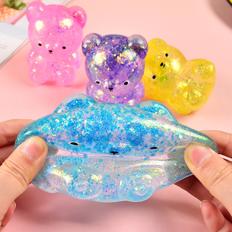 Fidget Bear Toy Squishys Glitter Gummy Bear Needoh Small Cute Animal anti Stress Fidget Splat Decompressions Vent Squeeze Toy